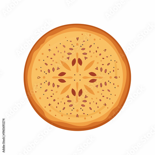 Artistically decorated round cookie with intricate patterns, a delicious baked treat for festive celebrations and sweet indulgences