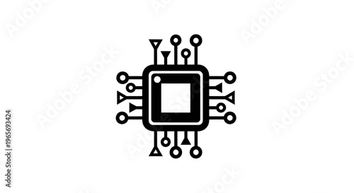 A black and white illustration of a computer microchip on a plain background Abstrack background
