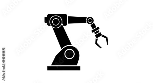 A robotic arm is depicted in a simple black and white illustration. Abstrack background