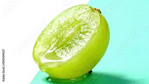 Half of a green grape with juice