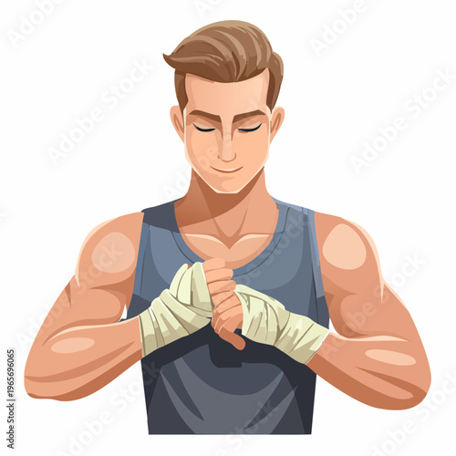 Dedicated athlete with hand wraps, embodying readiness, focus, and strength for a challenging workout