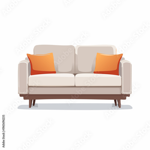 Modern two-seater sofa with decorative orange cushions, embodying comfort and contemporary style for relaxing home interior design