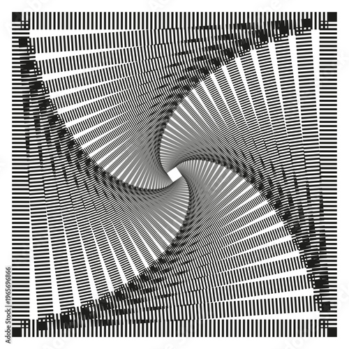 Spiral pattern Vector. Geometric square swirl. Optical illusion detail. Black line structure. Manual vector only. No autotrace used.