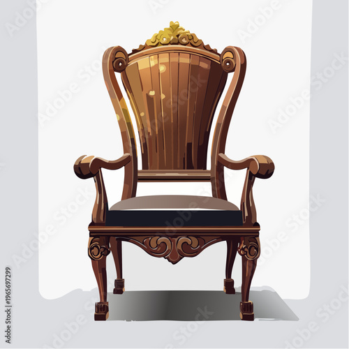 Elegant Antique Wooden Armchair with Intricate Carvings and Plush Seat