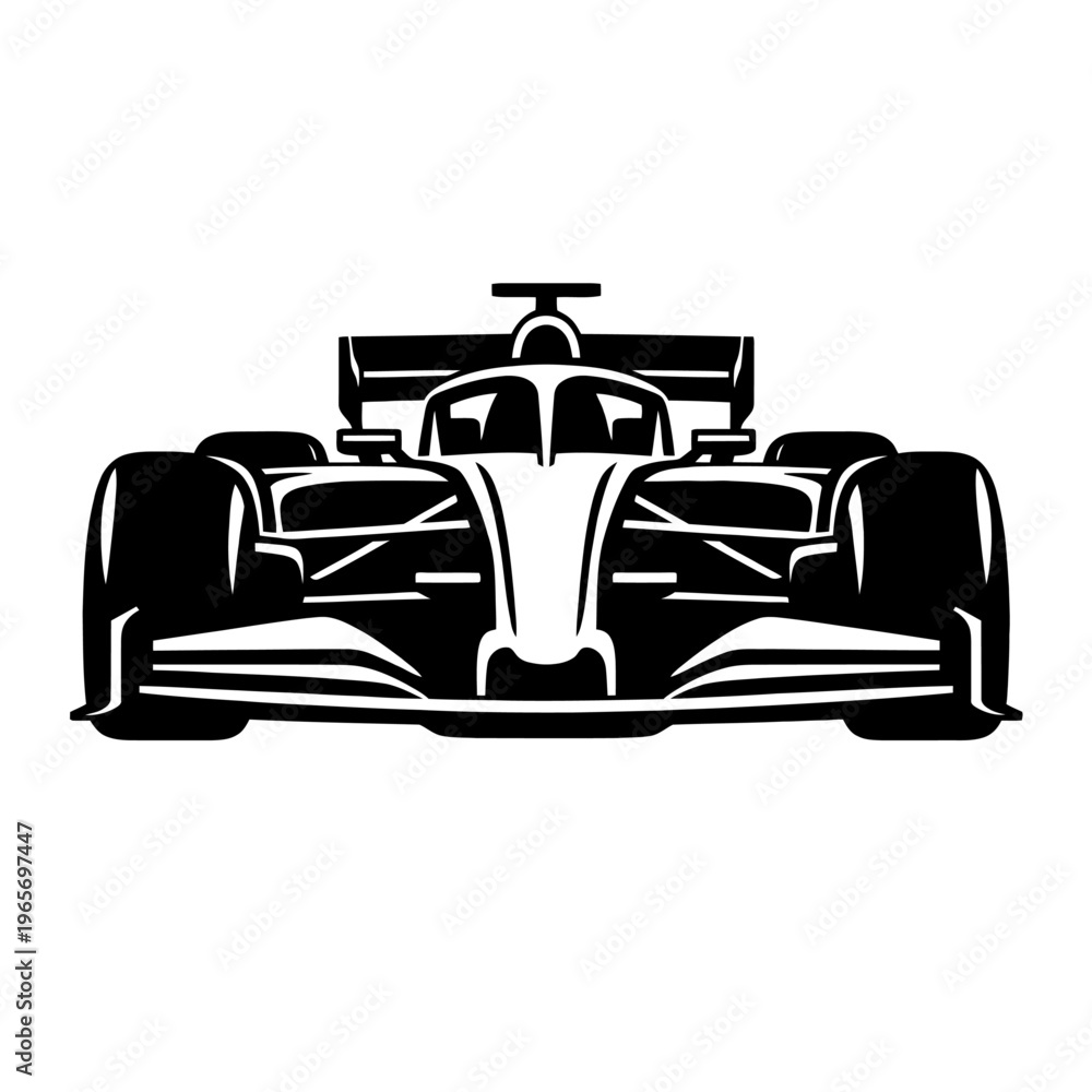 Obraz premium Black and white illustration of a sleek race car speeding on the track with a streamlined design and powerful engine