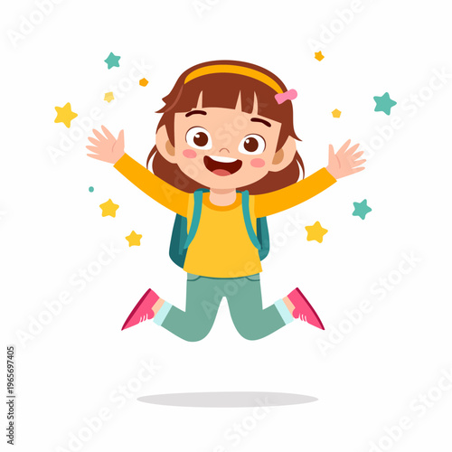 Joyful young girl jumping in the air with excitement, celebrating a happy moment