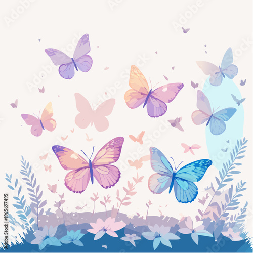 Embrace the serene beauty of nature's dance as delicate watercolor butterflies gracefully flutter amidst an enchanting floral landscape