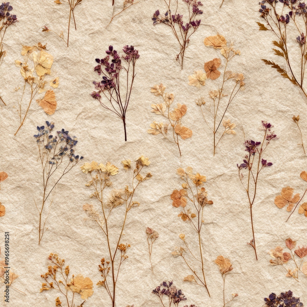 Naklejka premium Vintage Botanical Collage: An Array of Pressed Flowers on Textured Beige Background