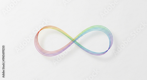 Vibrant rainbow infinity symbol with gradient colors on white background representing eternity and diversity