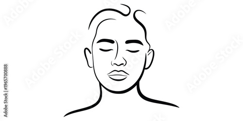 Minimalist continuous line drawing of a serene woman face with eyes closed in a peaceful posture