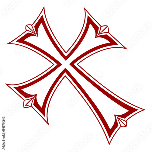 Unique christian cross vector drawing with distinctive shape and stylized lines, symbolizing faith and spiritual devotion