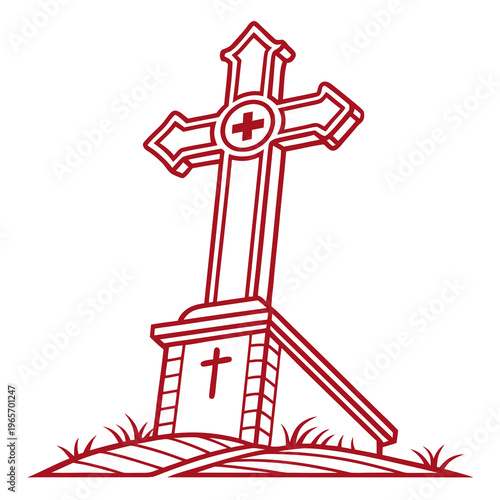 Religious cross tombstone vector drawing representing christianity, faith, and memory, symbolizing memorial and spiritual heritage