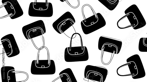 Handbags scattered as repeating pattern on white background, no seamless