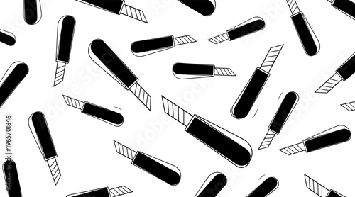 Utility knife blades scattered on white seamless background, no seamless