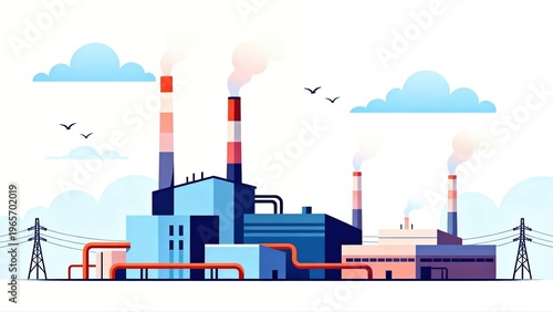 Industrial factory with smokestacks