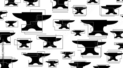 Anvil silhouettes arranged in tiled pattern on white background, no seamless