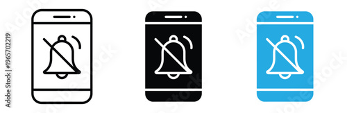 Mute notification icons on mobile phones in black and white and blue, Symbolizing do not disturb mode or silent notifications