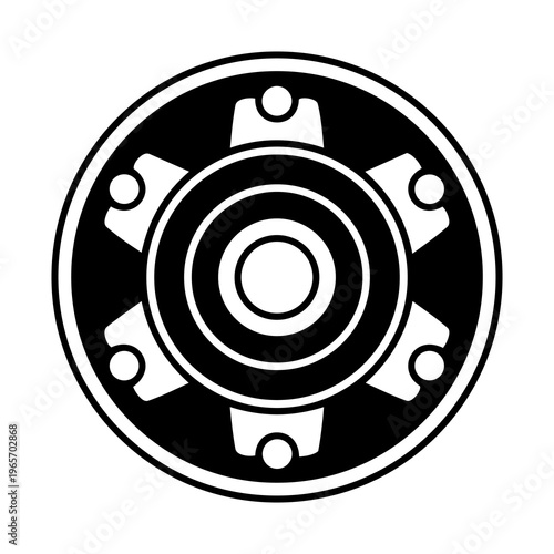 Black and White 6-Lug Car Wheel Hub and Bearing Assembly Vector Icon 