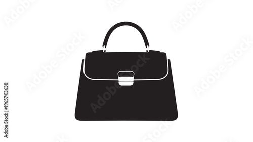 Handbag simple silhouette with top handle and clasp closure, isolated on white background, minimalist design.