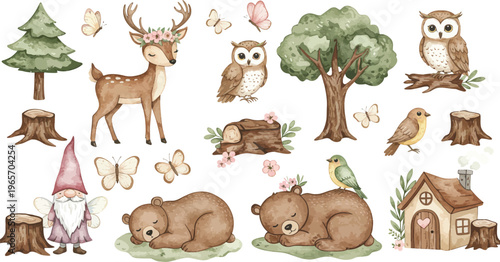 Funny cartoon vector illustration featuring a set of forest and farm animal icons like a bear, tiger, lion, and pet dog for a baby zoo collection