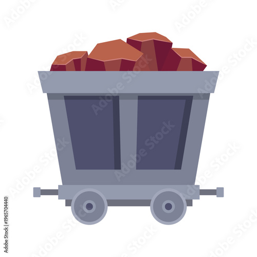 Flat Colorful Mining Cart with Different Ore and Mineral Materials Illustration Set
