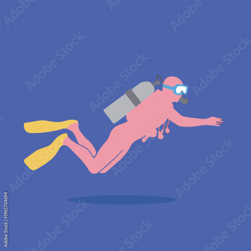 Diver swimming underwater with pink wetsuit flippers