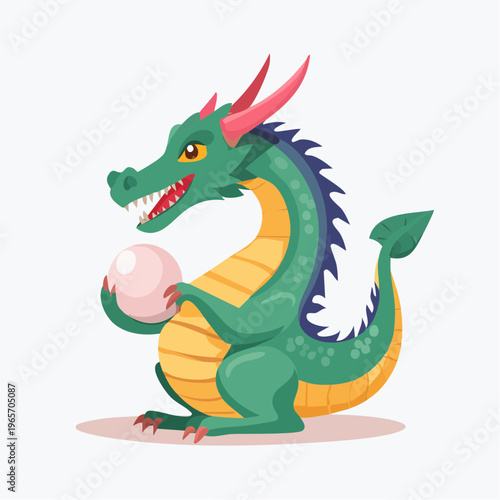 宝玉を掴む龍のフラットデザインアイコン