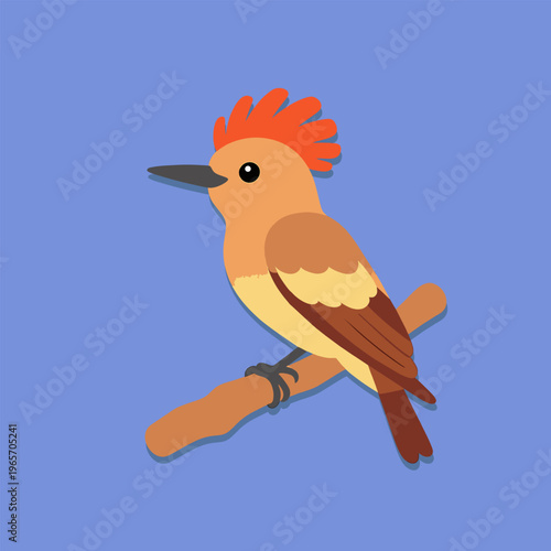 Orange woodpecker with red crest perched on branch