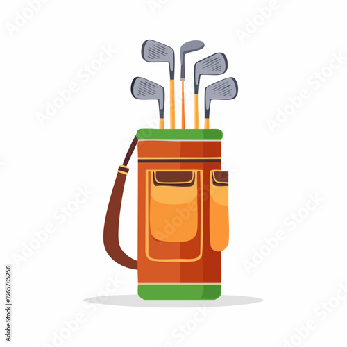 クラブが入ったゴルフバッグのフラットデザインアイコン