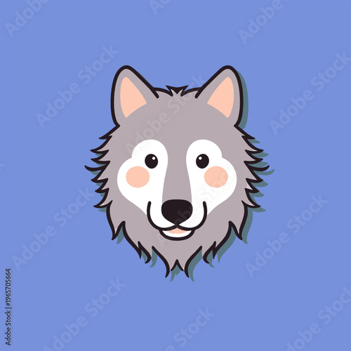 Grey wolf head with friendly cartoon expression