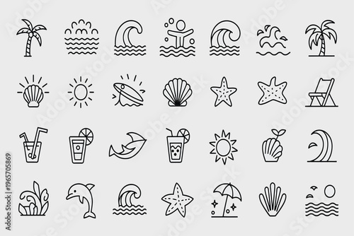 Black line of beach and sea line beach palm tree waves