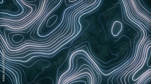 Abstract topographic lines glowing with blue and white light against a dark textured background