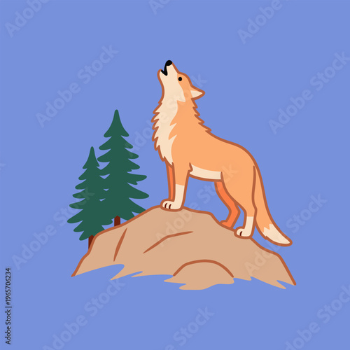 Fox standing on rock in mountain landscape