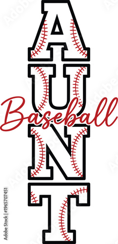 Baseball Aunt Typography Design with Baseball Stitch Letters