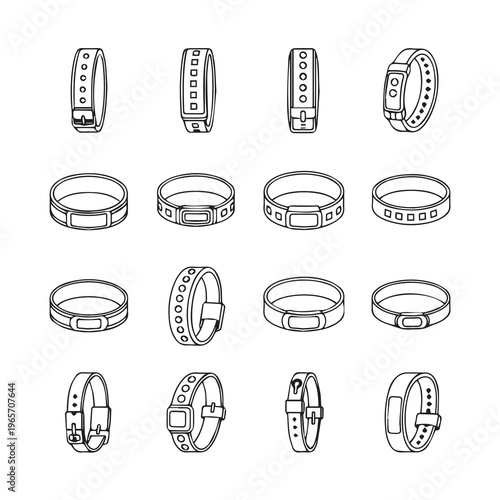 Assorted Wristbands and Bracelets Displayed from Multiple Angles Hand-Drawn Illustration Niche Details