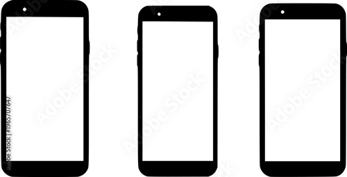 Smartphone screen mockups with modern slim bezels. Vector phone display templates collection. Glass panels and minimal frames for showcasing app interface. Digital product presentation