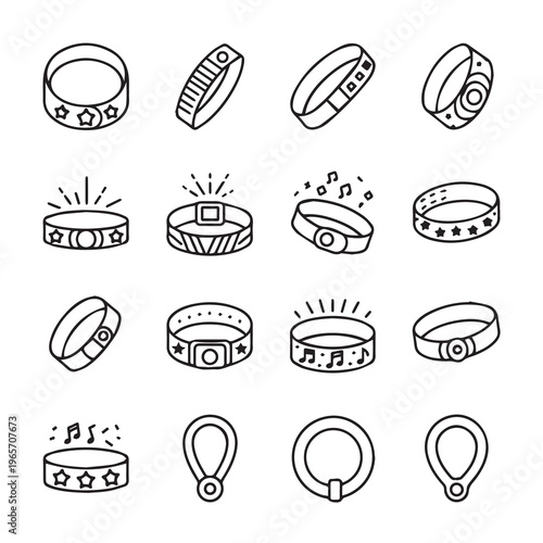 Assorted Wristbands and Necklaces Line Art IconsMinimalist Accessory Collection