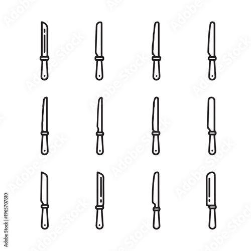 Assortment of Kitchen Knives Lined Up Isolated on White Background Minimalist Vector Illustration