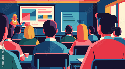 Audience listening to presentation in conference room