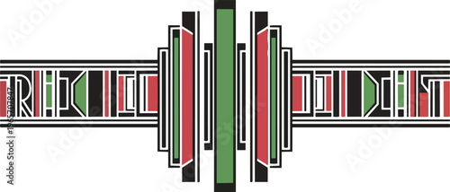 Abstract geometric design with symmetrical elements and color blocks