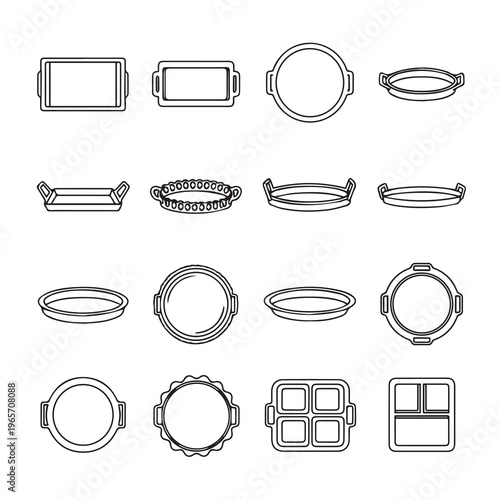 Assorted Baking Pans and Trays Collection Outline Illustrations Kitchenware Elements Graphic Design