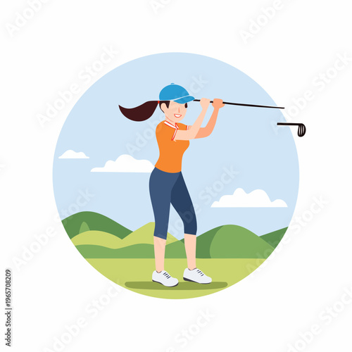 クラブをスイングするゴルファーのフラットデザインアイコン