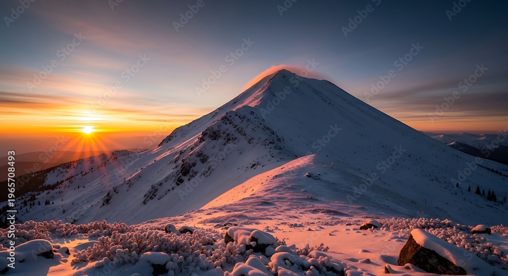 Fototapeta premium Snowy Peak Sunset.