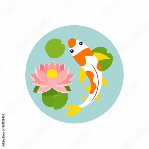 蓮の花と鯉のフラットデザインアイコン