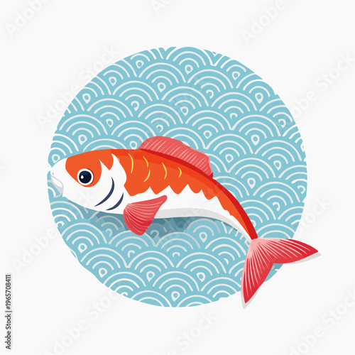 青海波紋様と鯉のフラットデザインアイコン