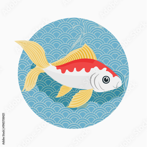 青海波紋様と鯉のフラットデザインアイコン