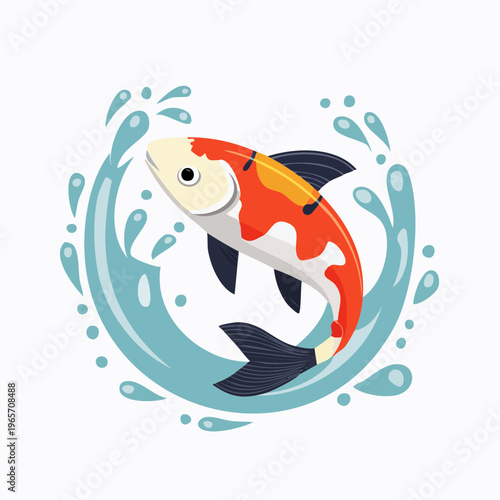 水しぶきと鯉のフラットデザインアイコン