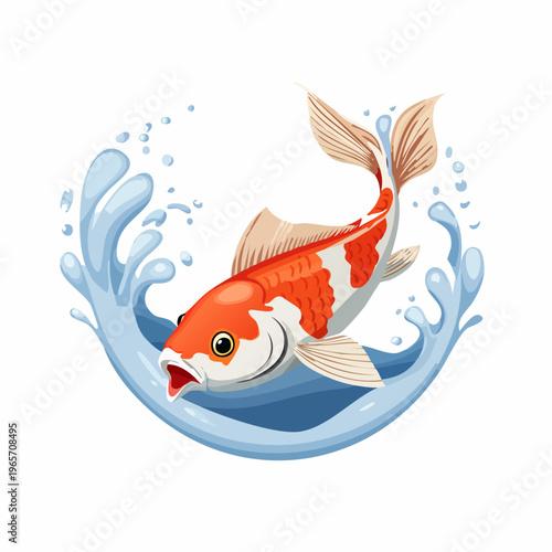 水しぶきと鯉のフラットデザインアイコン