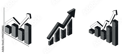 Bar charts rising with arrow indicating growth trend