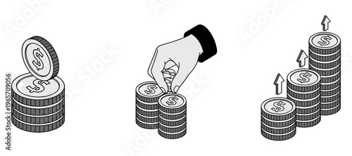 Stack of coins indicating investment growth on white background